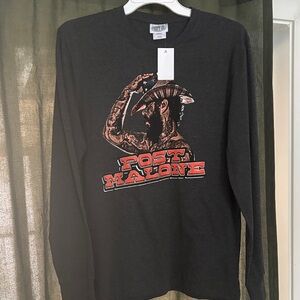 Post Malone Black Long-Sleeve Graphic Shirt - Dark Grey Posty Co. Size Large NEW